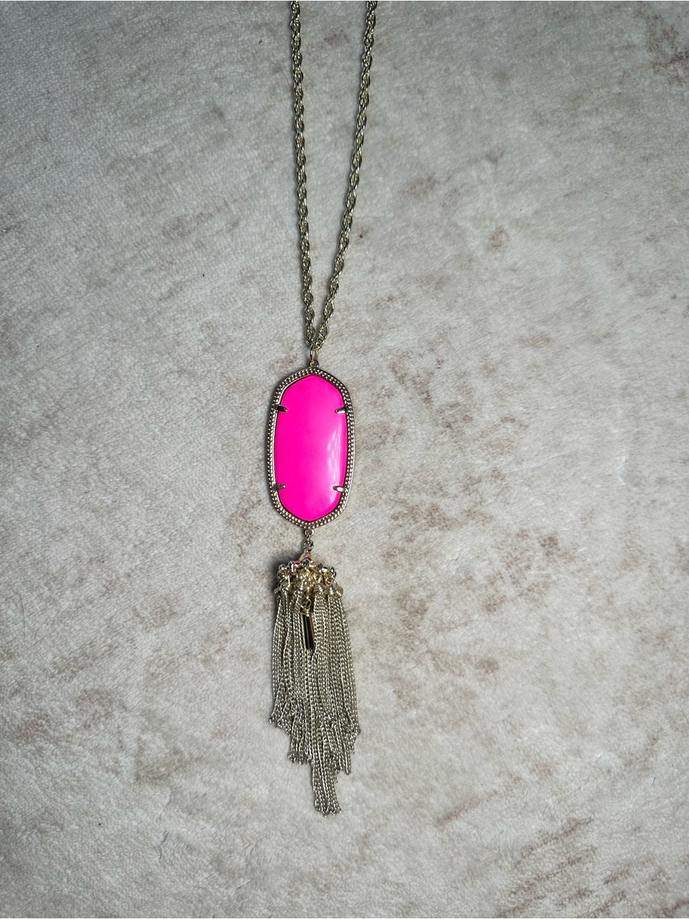 Kendra Scott Gold-Tone Necklace with Hot Pink Pendant and Tassel